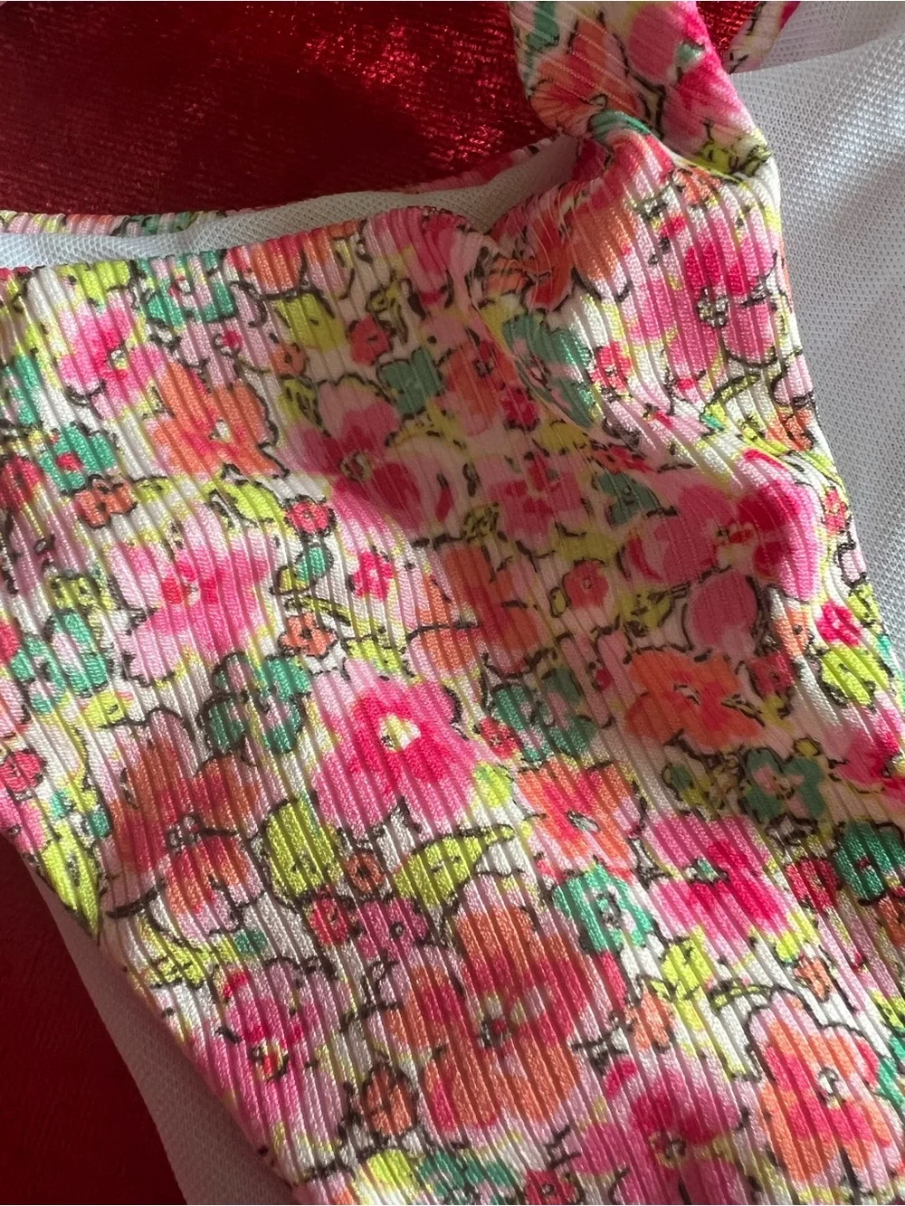 Pink Floral Ribbed Bikini Set - Picture 2 of 2